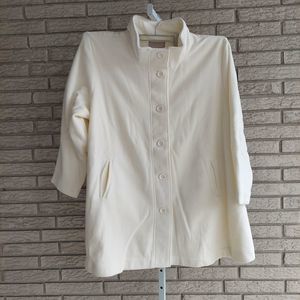 Woman Within 30/32 Cream Fleece A-Line Button Down Swing Jacket NWT NIB